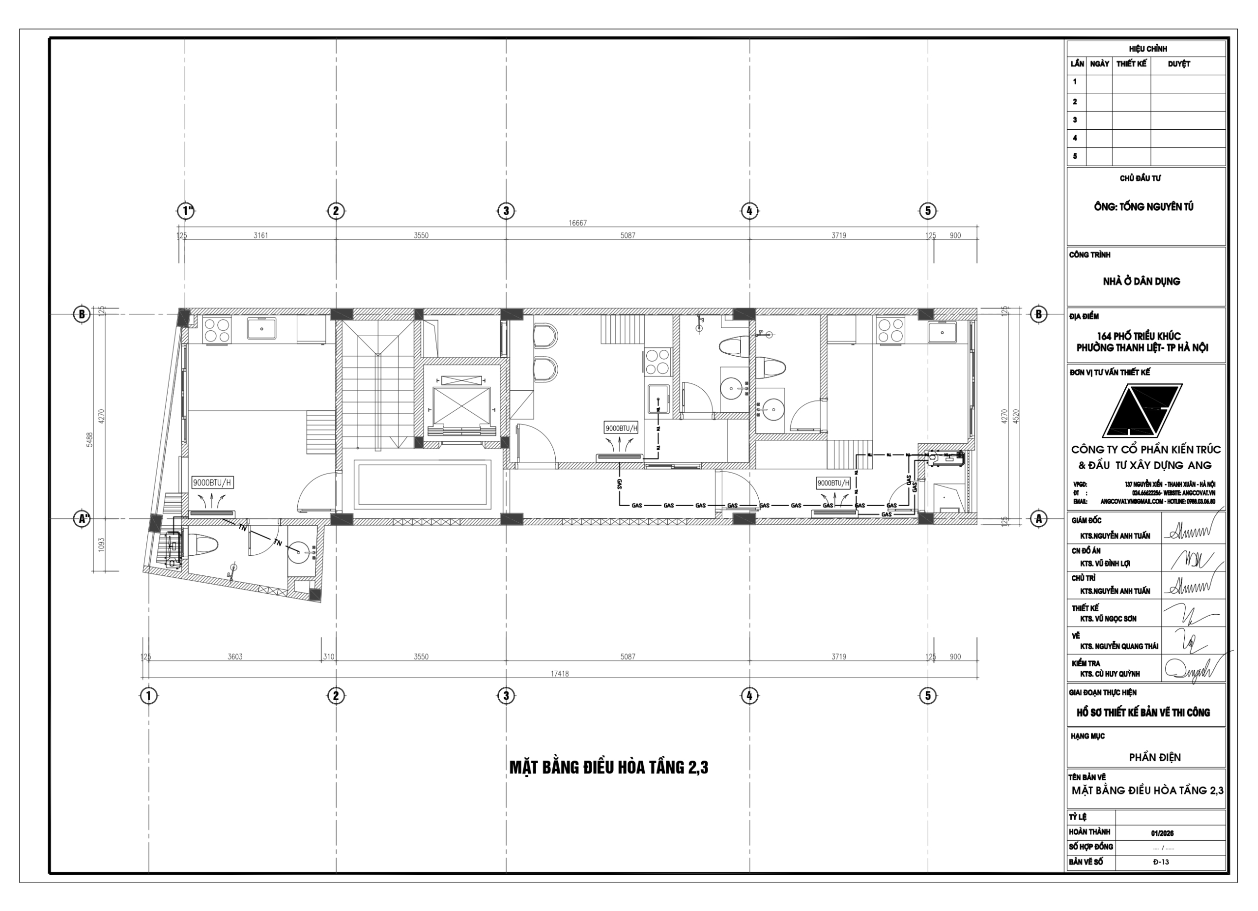 Bản vẽ điện nước nhà phố 5 tầng 1 tum kích thước 4.5x16m