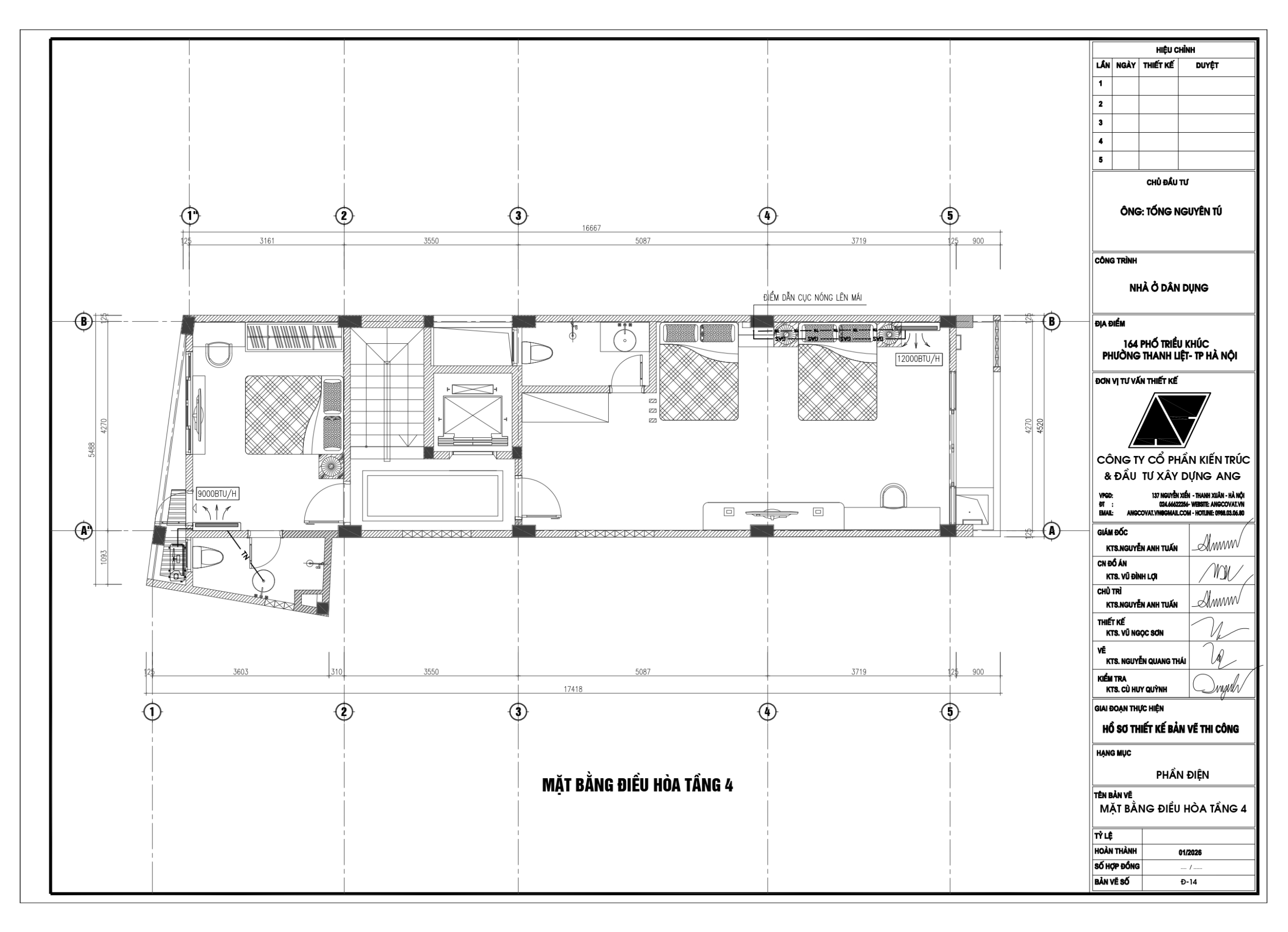 Bản vẽ điện nước nhà phố 5 tầng 1 tum kích thước 4.5x16m