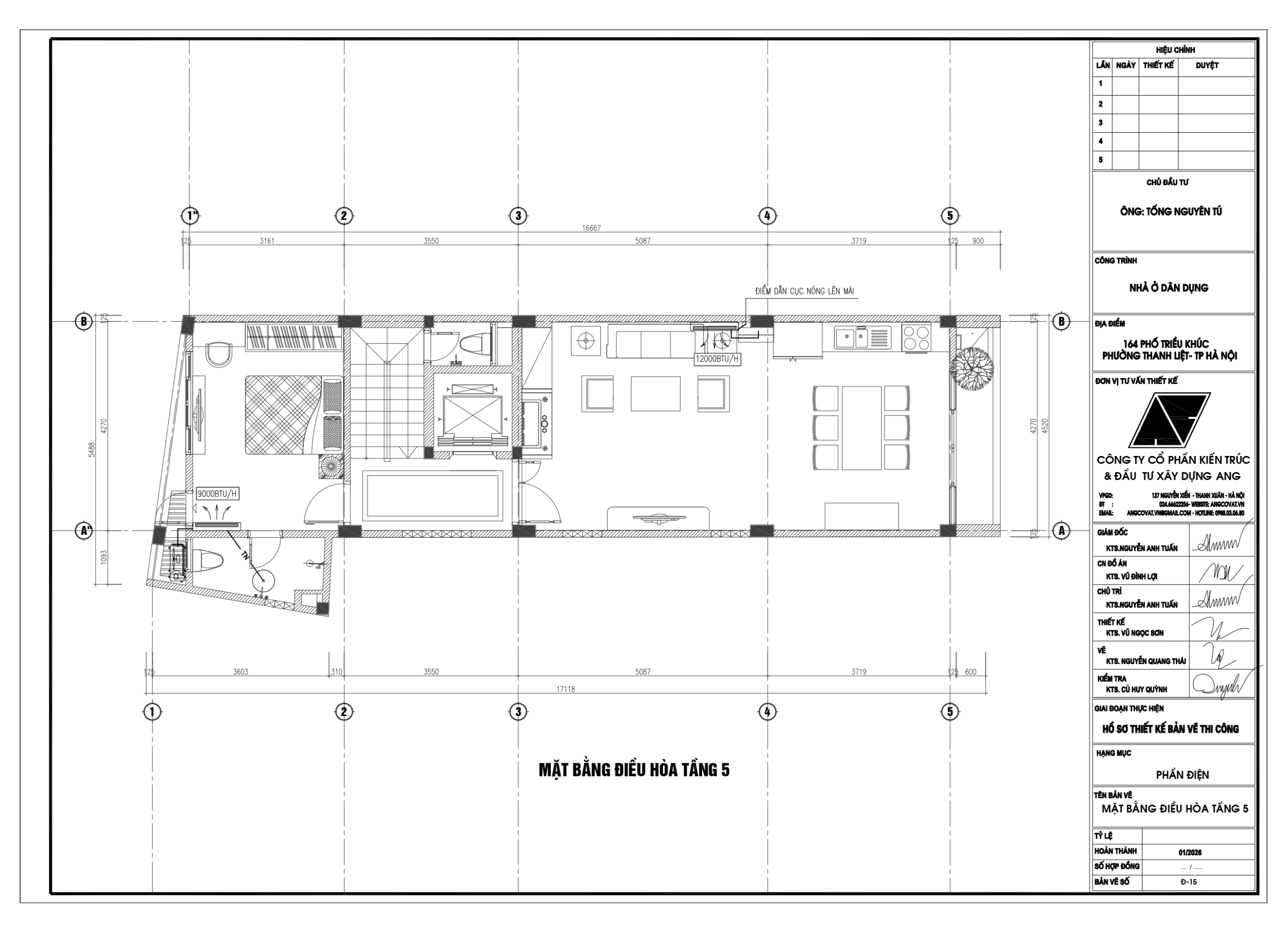 Bản vẽ điện nước nhà phố 5 tầng 1 tum kích thước 4.5x16m