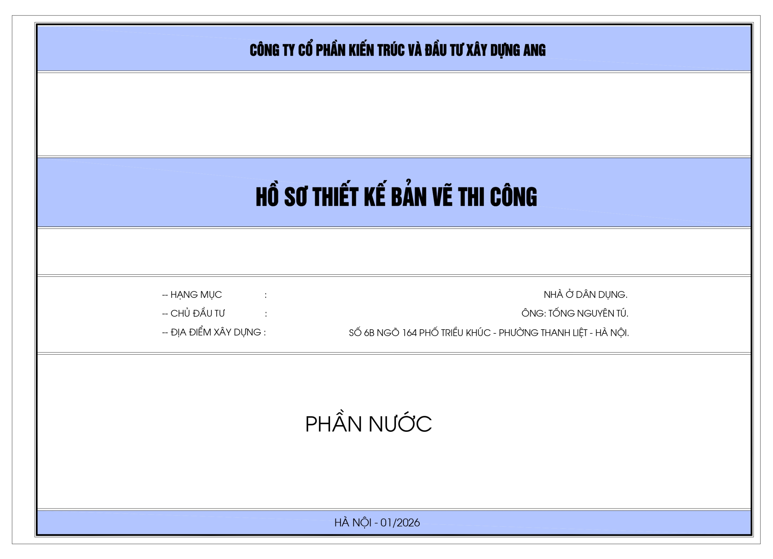 Hồ sơ bản vẽ phàn nước của nhà phố 5 tầng 1 tum 