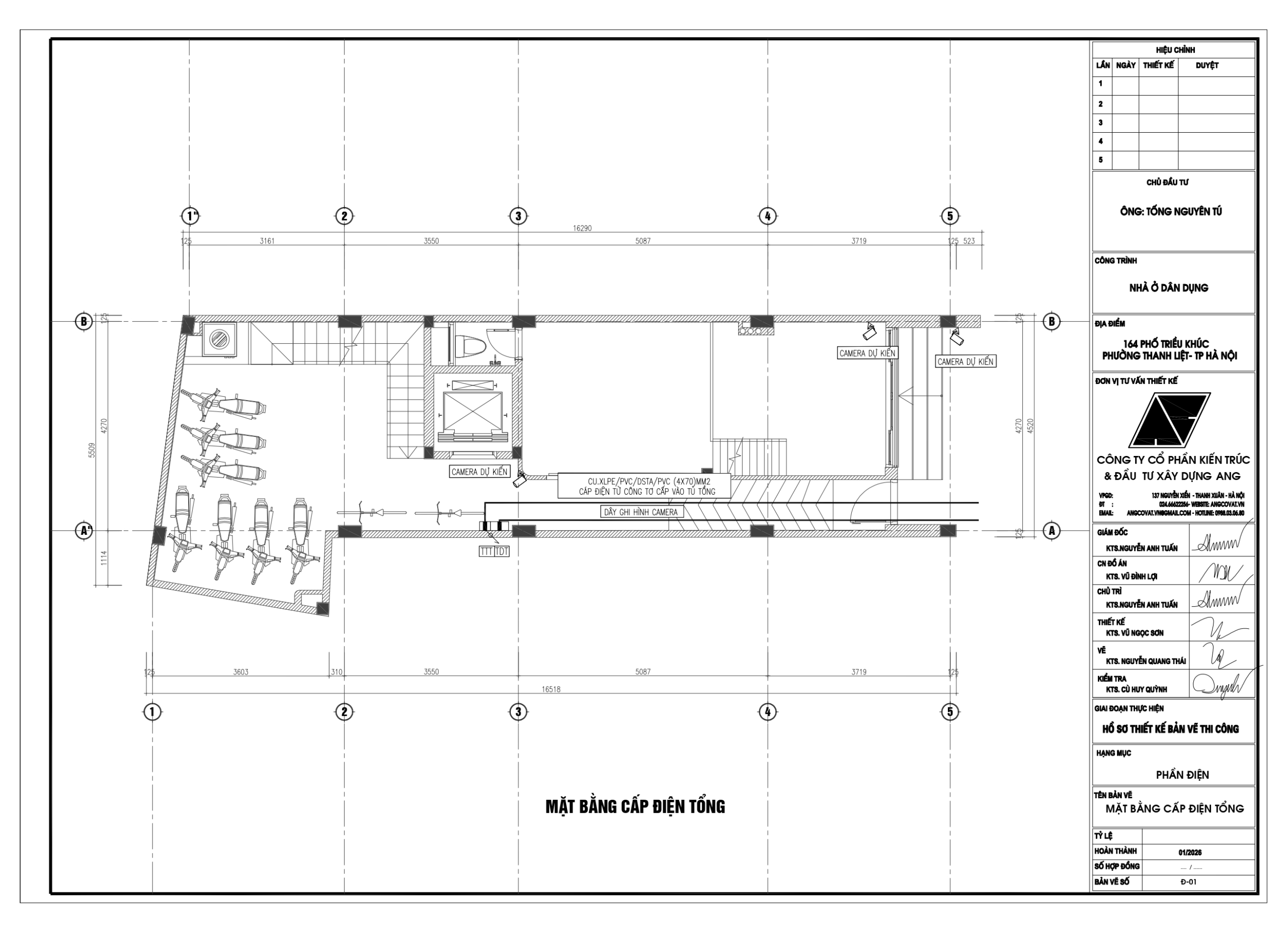 Bản vẽ điện nước nhà phố 5 tầng 1 tum kích thước 4.5x16m