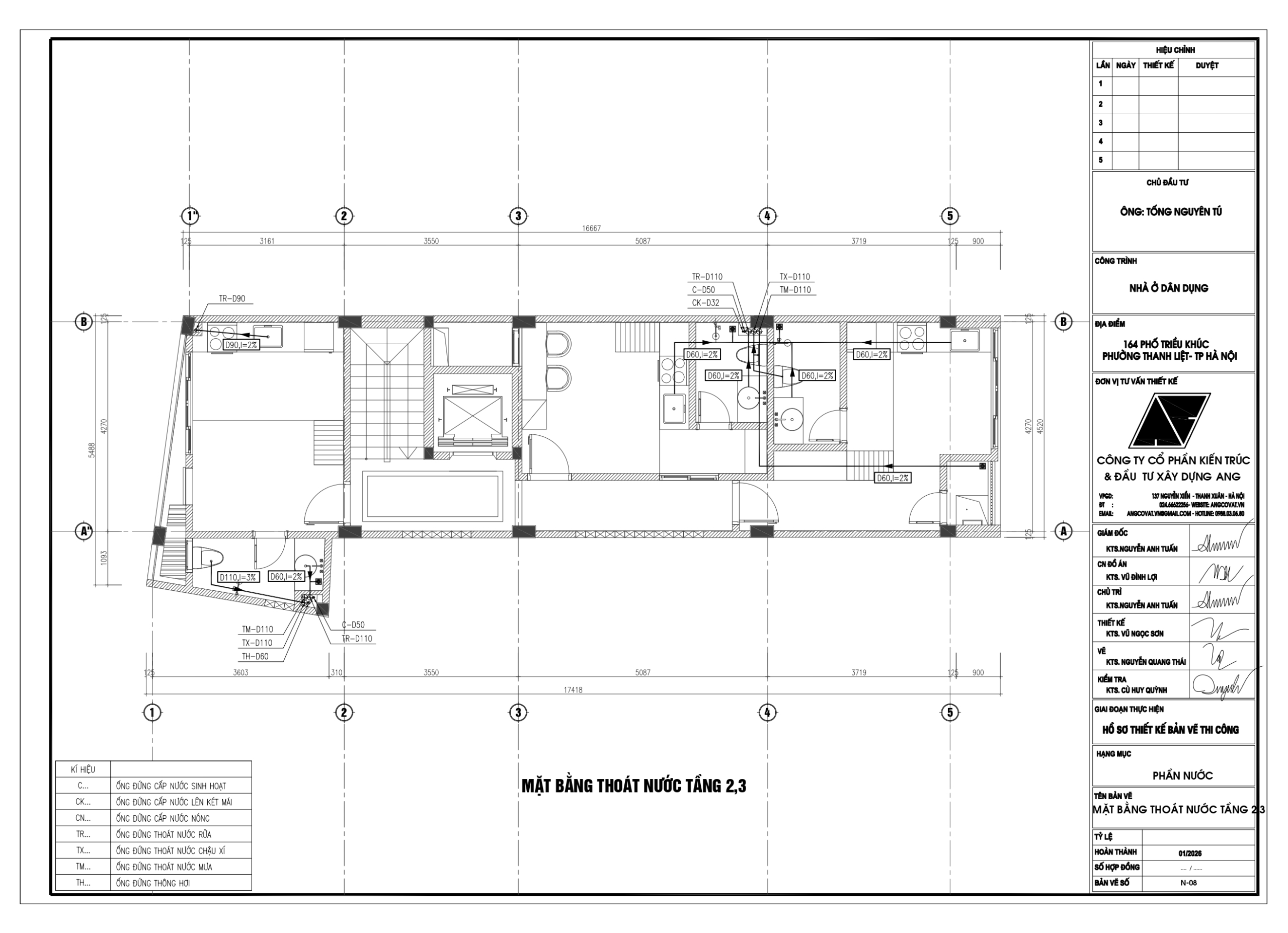 Mặt bằng thoát nước tầng 2,3