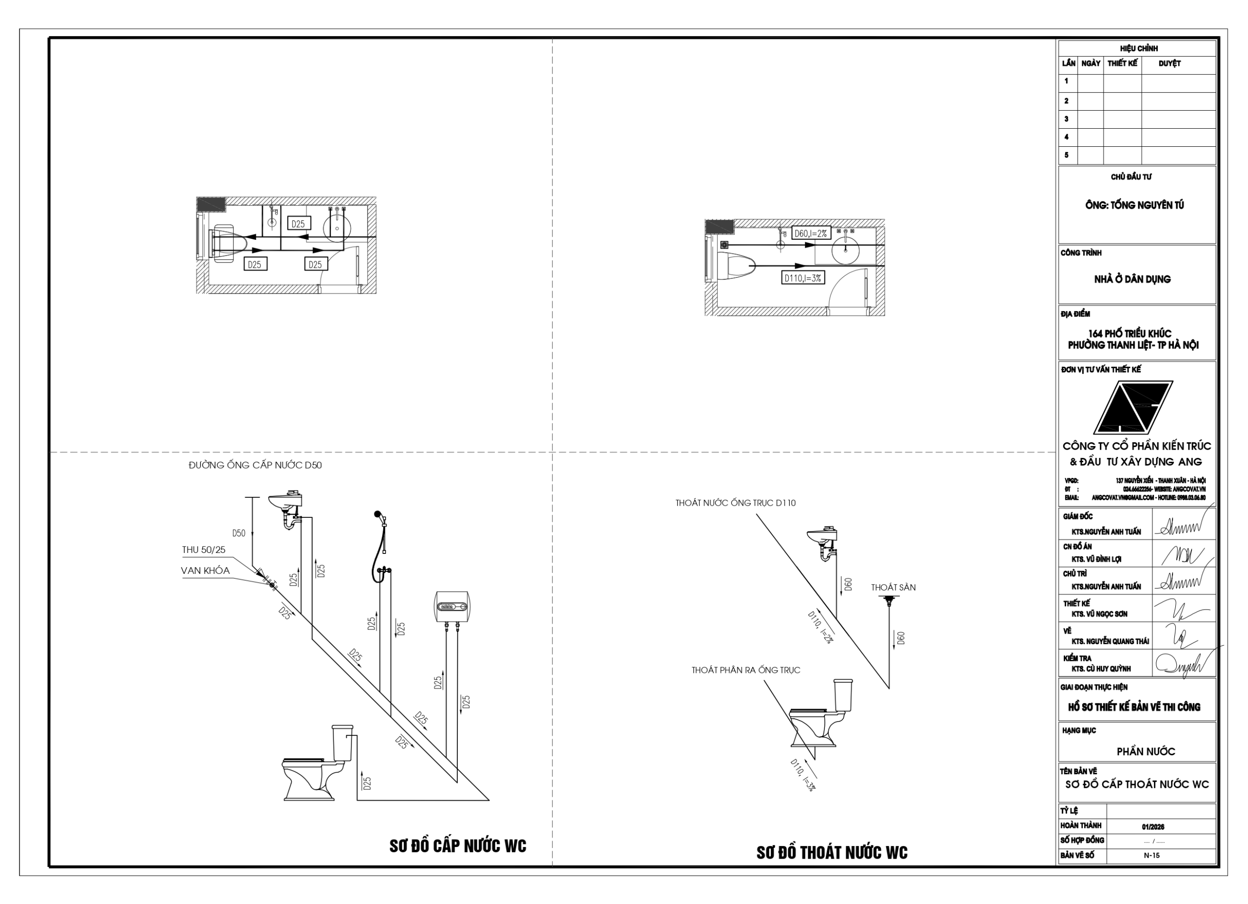 Bản vẽ sơ đồ cấp thoát nước wc nhà phố 5 tầng 1 tum 