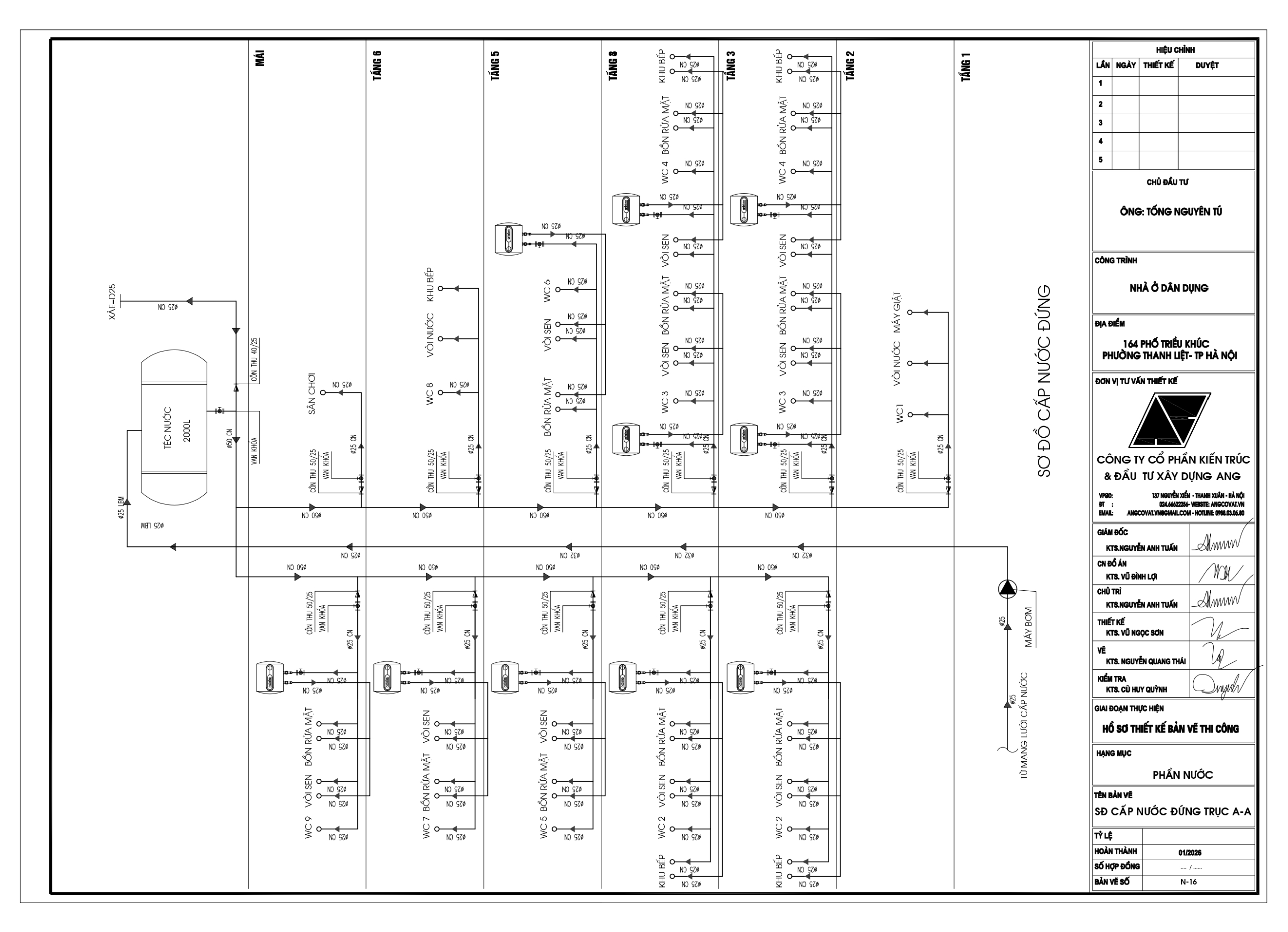 Hồ sơ thiết kế bản vẽ thi công phần cấp thoát nước nhà phố 4,5x16m