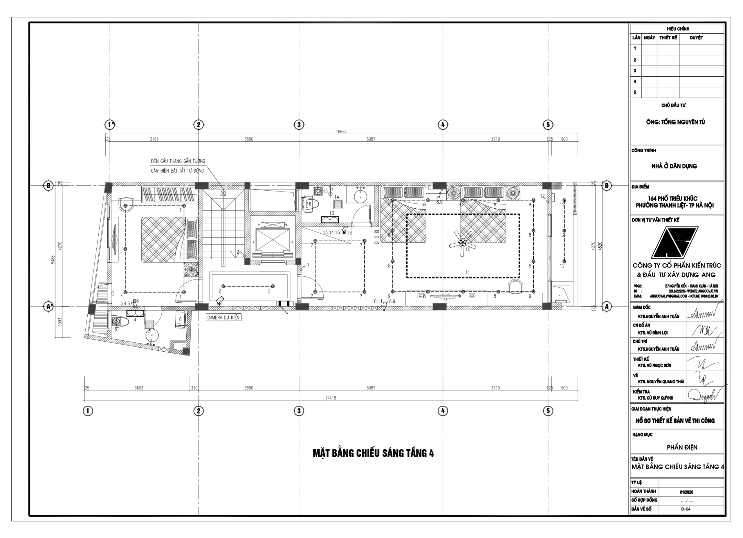 Bản vẽ điện nước nhà phố 5 tầng 1 tum kích thước 4.5x16m
