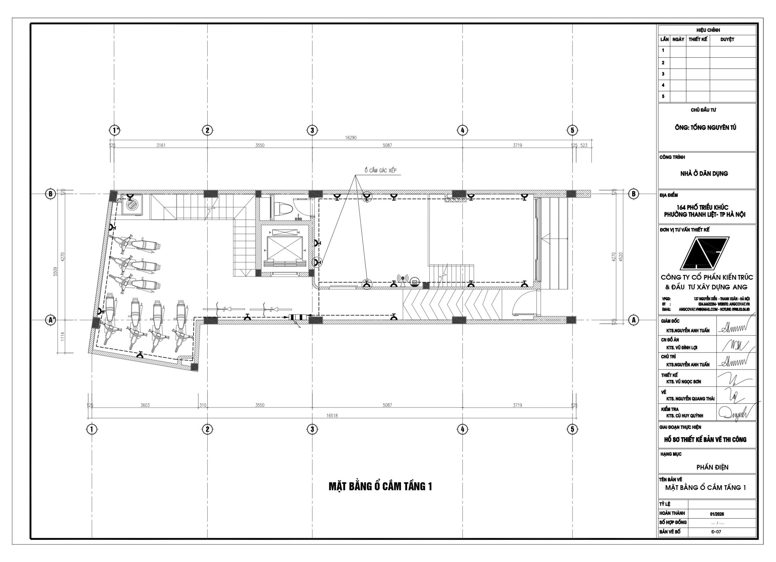 Bản vẽ điện nước nhà phố 5 tầng 1 tum kích thước 4.5x16m