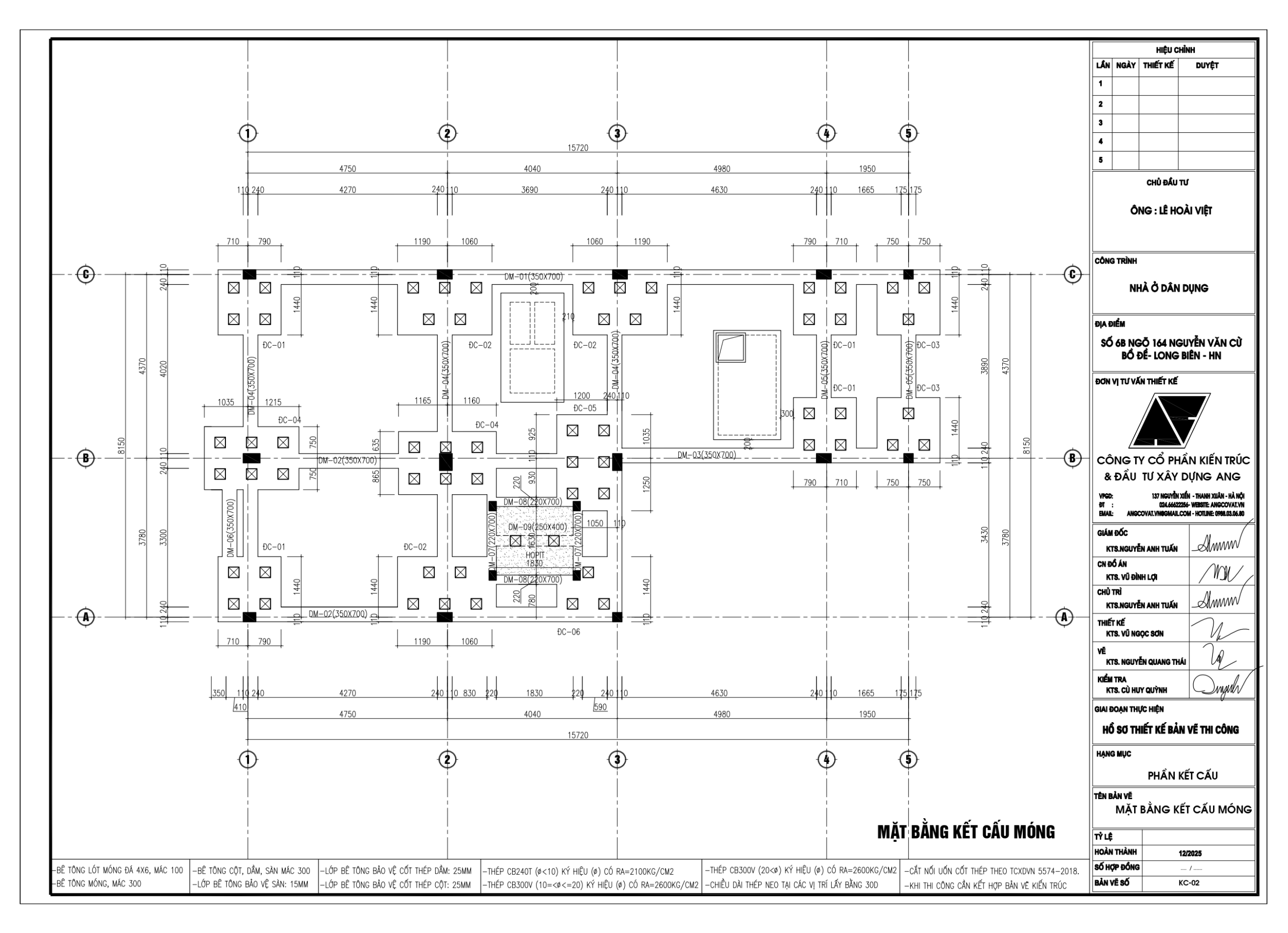 bản vẽ móng ép cọc nhà phố 5 tầng 100m2 có thang máy