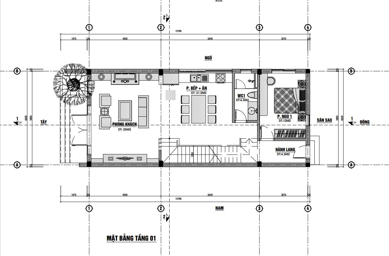 Bản thiết kế nhà mặt tiền 6m 2 tầng 4 phòng ngủ 