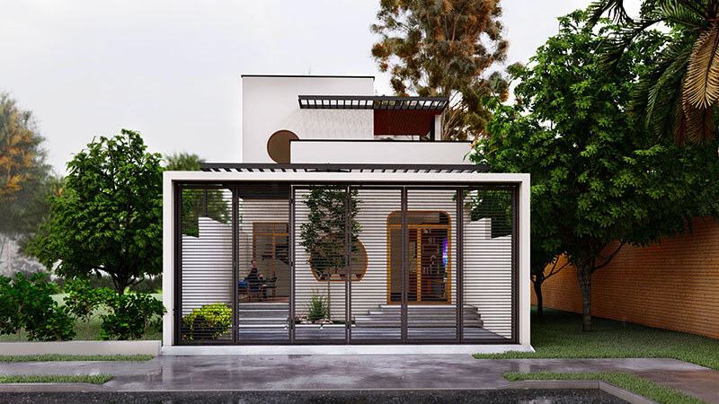 Mẫu nhà 5x14m 3 phòng ngủ 2 tầng có sân cổng hàng rào đồng bộ hiện đại 