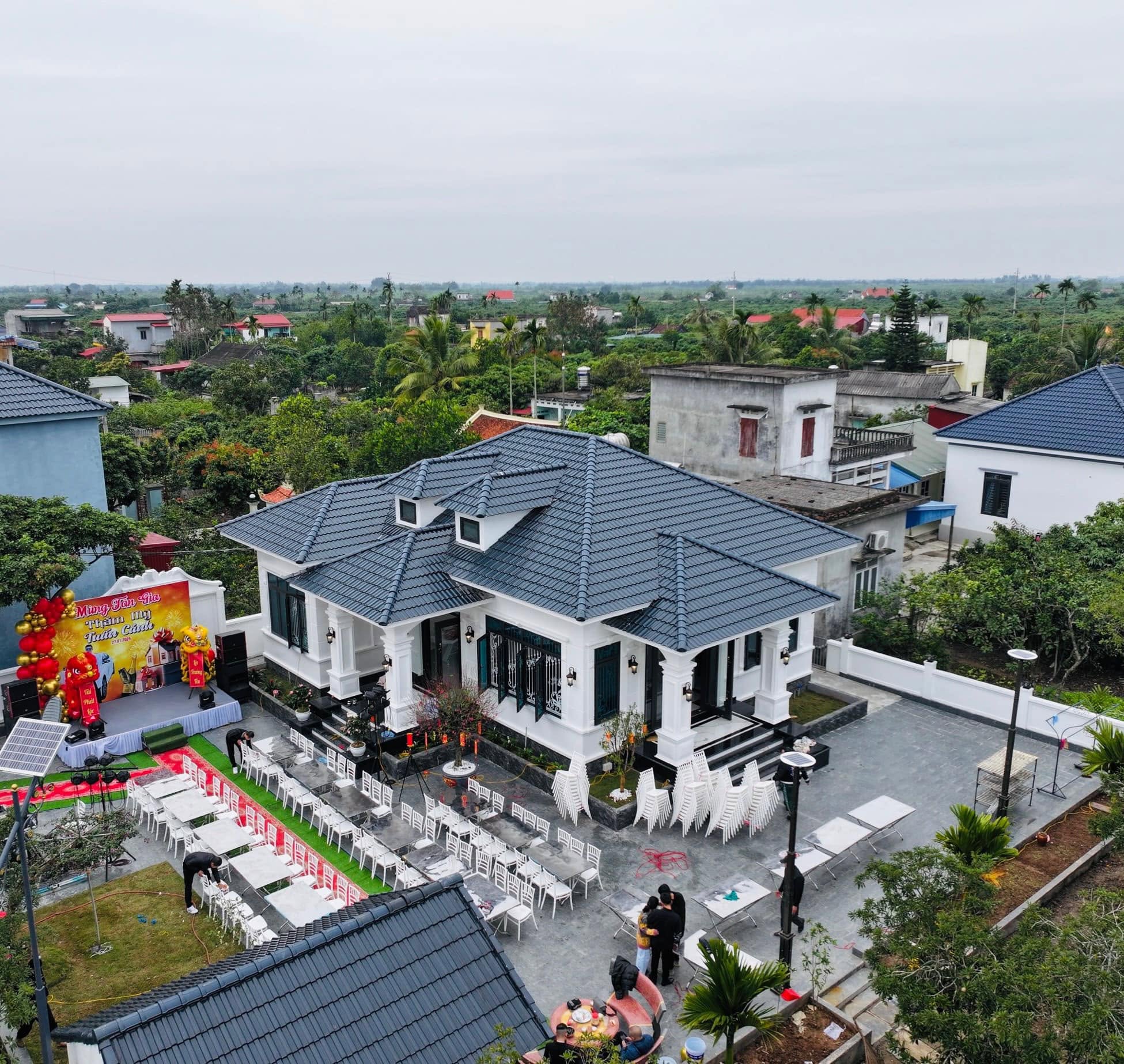 Thi công trọn gói nhà cấp 4 2 sảnh 2 mặt tiền ở nông thôn