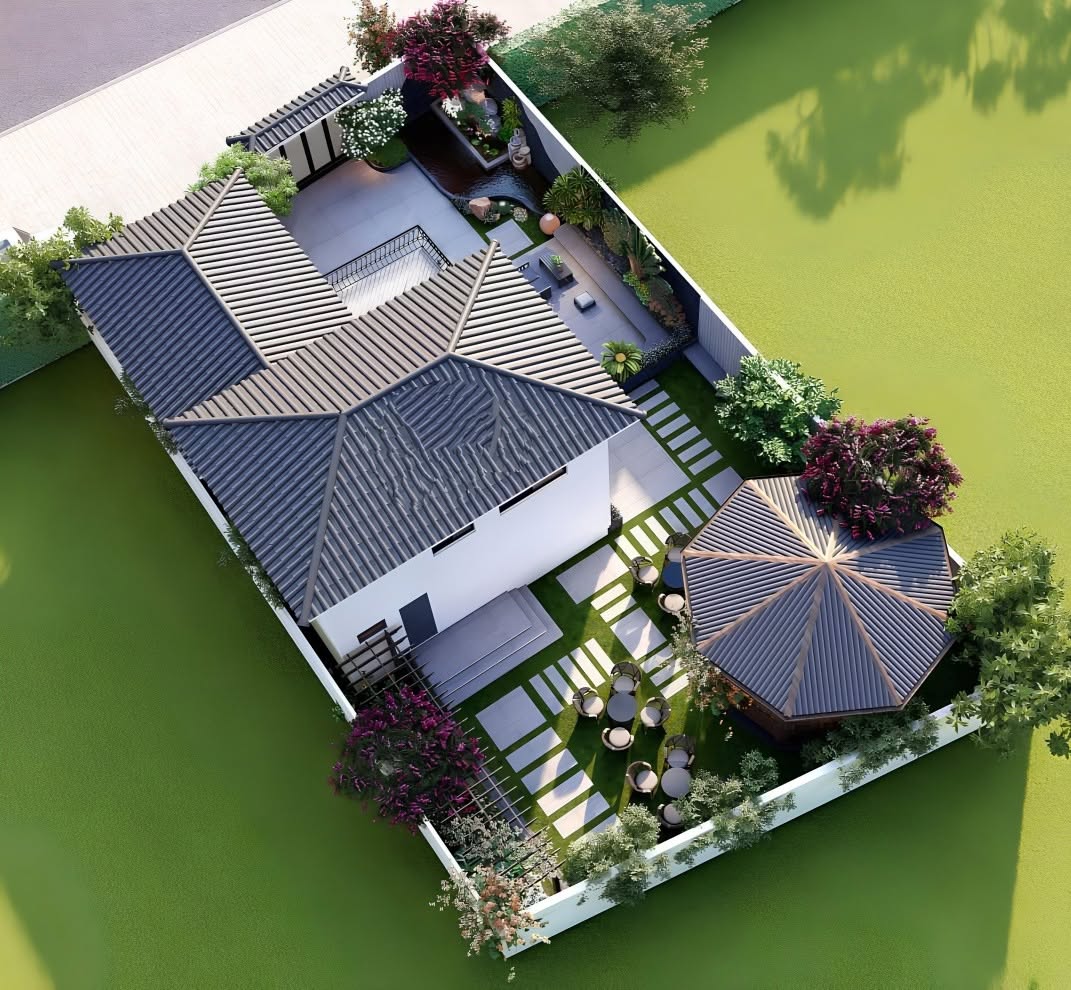 Nhà mái Nhật 1 trệt 1 lầu giật cấp 100m2
