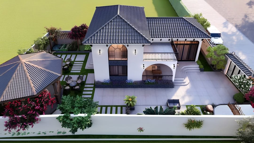Nhà mái Nhật 1 trệt 1 lầu giật cấp 100m2