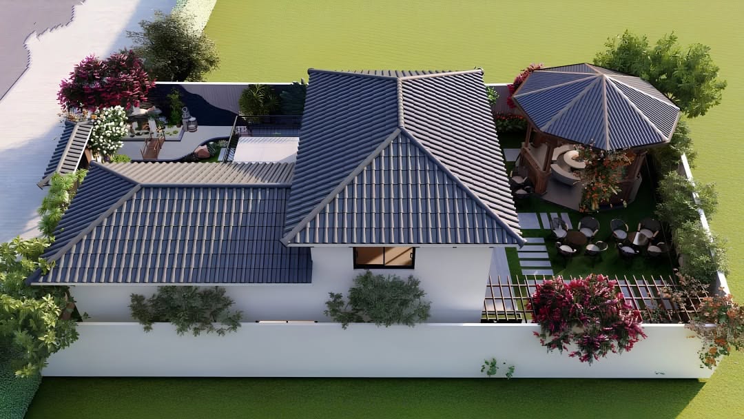 Nhà mái Nhật 1 trệt 1 lầu giật cấp 100m2