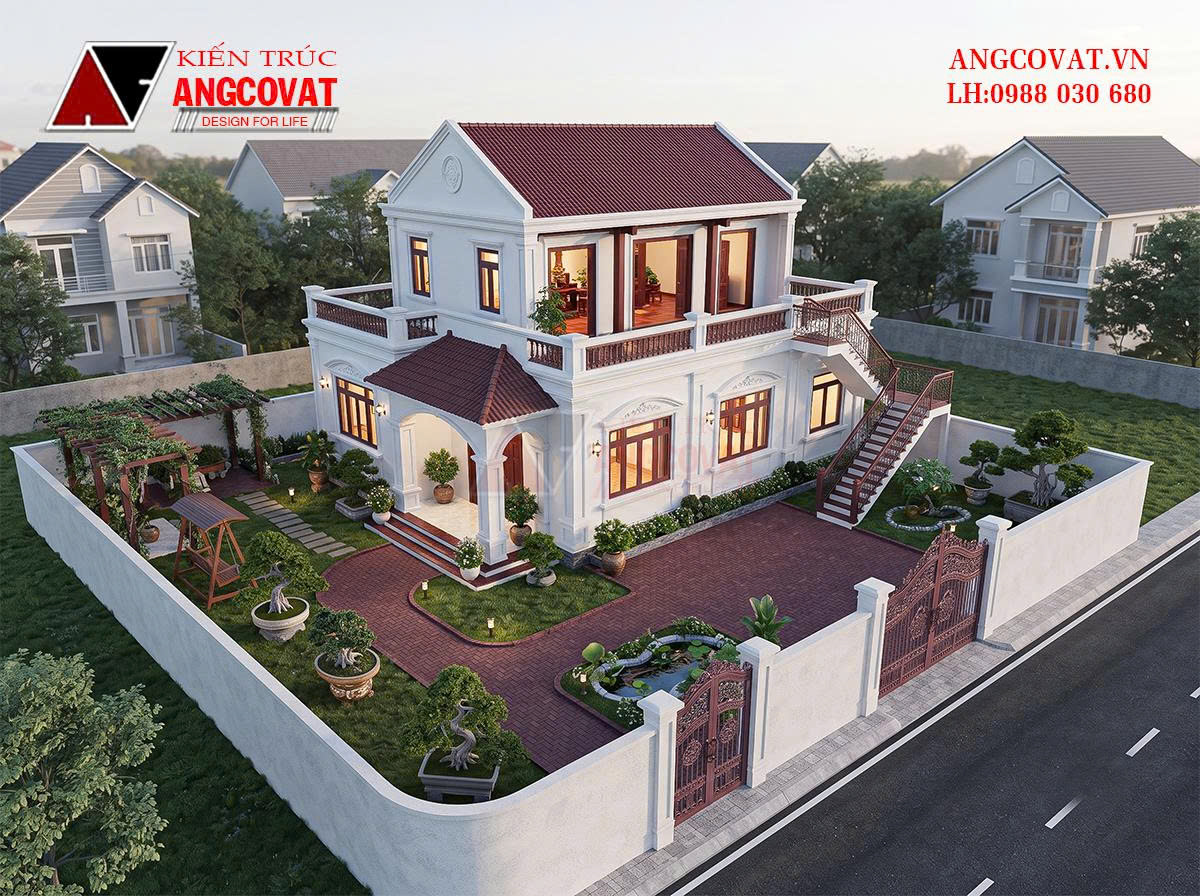 Thiết kế Nhà Thờ Kết Hợp Nhà Ở Tân Cổ Điển 2 Tầng 8x12m có báo giá chi tiết