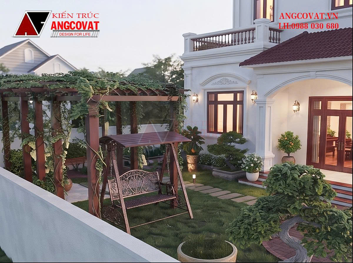 Thiết kế nhà thờ kết hợp nhà ở tân cổ điển 2 tầng 8x12m
