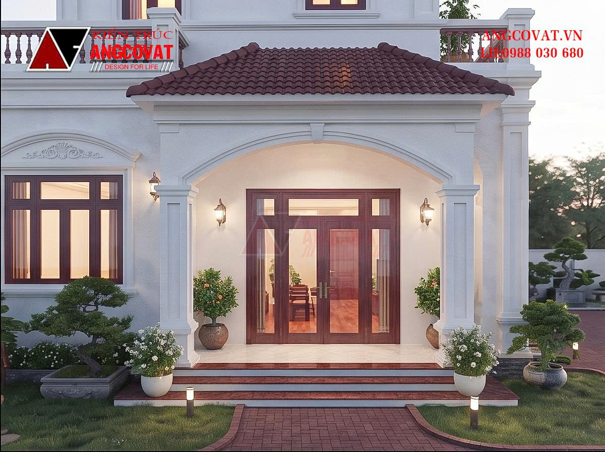 Thiết kế nhà thờ kết hợp nhà ở tân cổ điển 2 tầng 8x12m