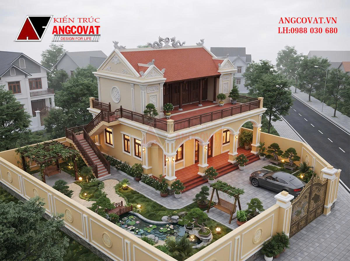 Chi phí xây nhà thờ 3 gian bê tông giả gỗ 50m2 trên tầng thượng