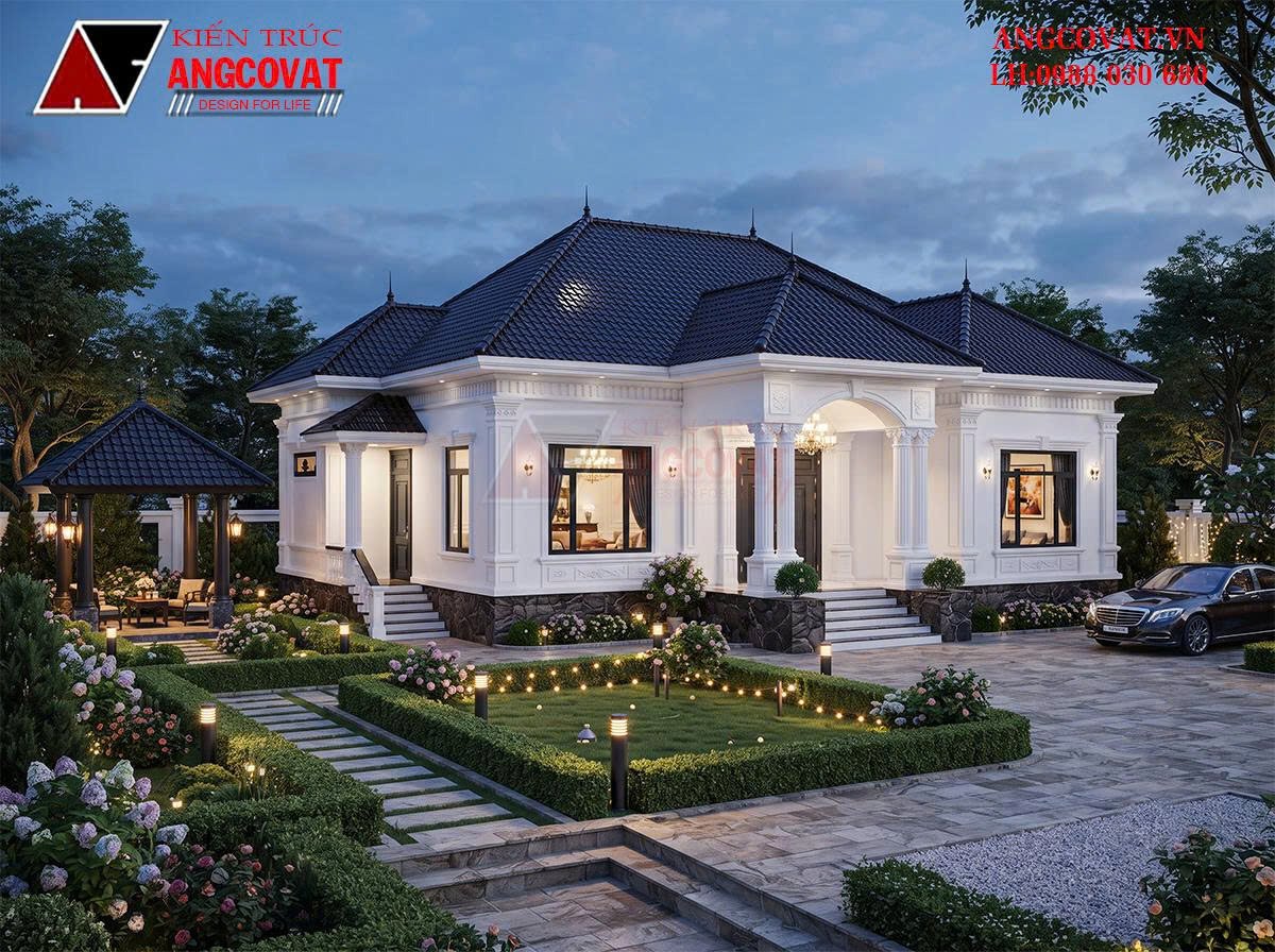 Đơn giá xây dựng nhà tân cổ điển 1 tầng 160m2 tại Hoài Đức, Hà Nội