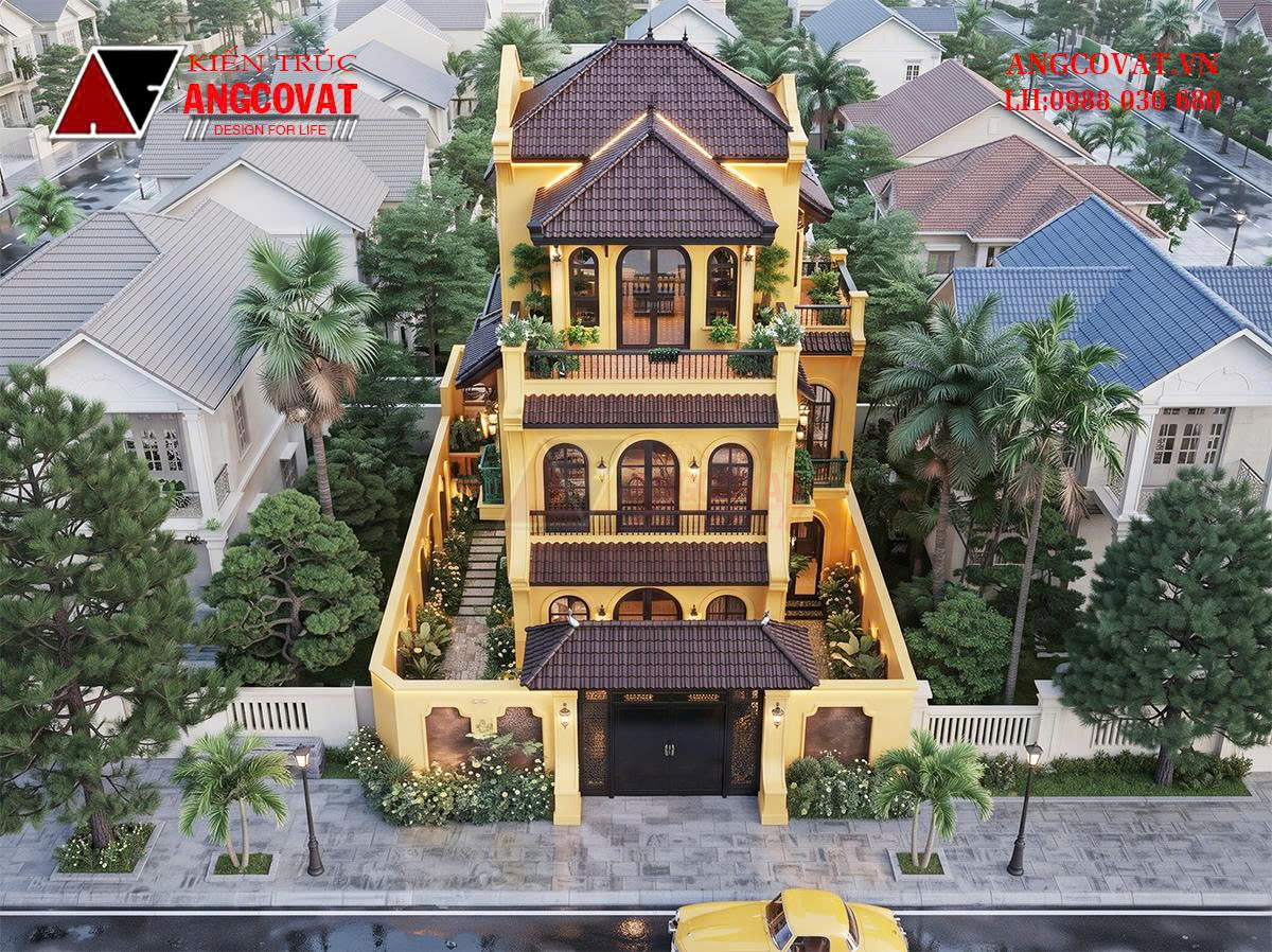 Thiết kế nhà phong cách indochine mặt tiền 7m – Vẻ đẹp hoài cổ sang trọng BT2290926