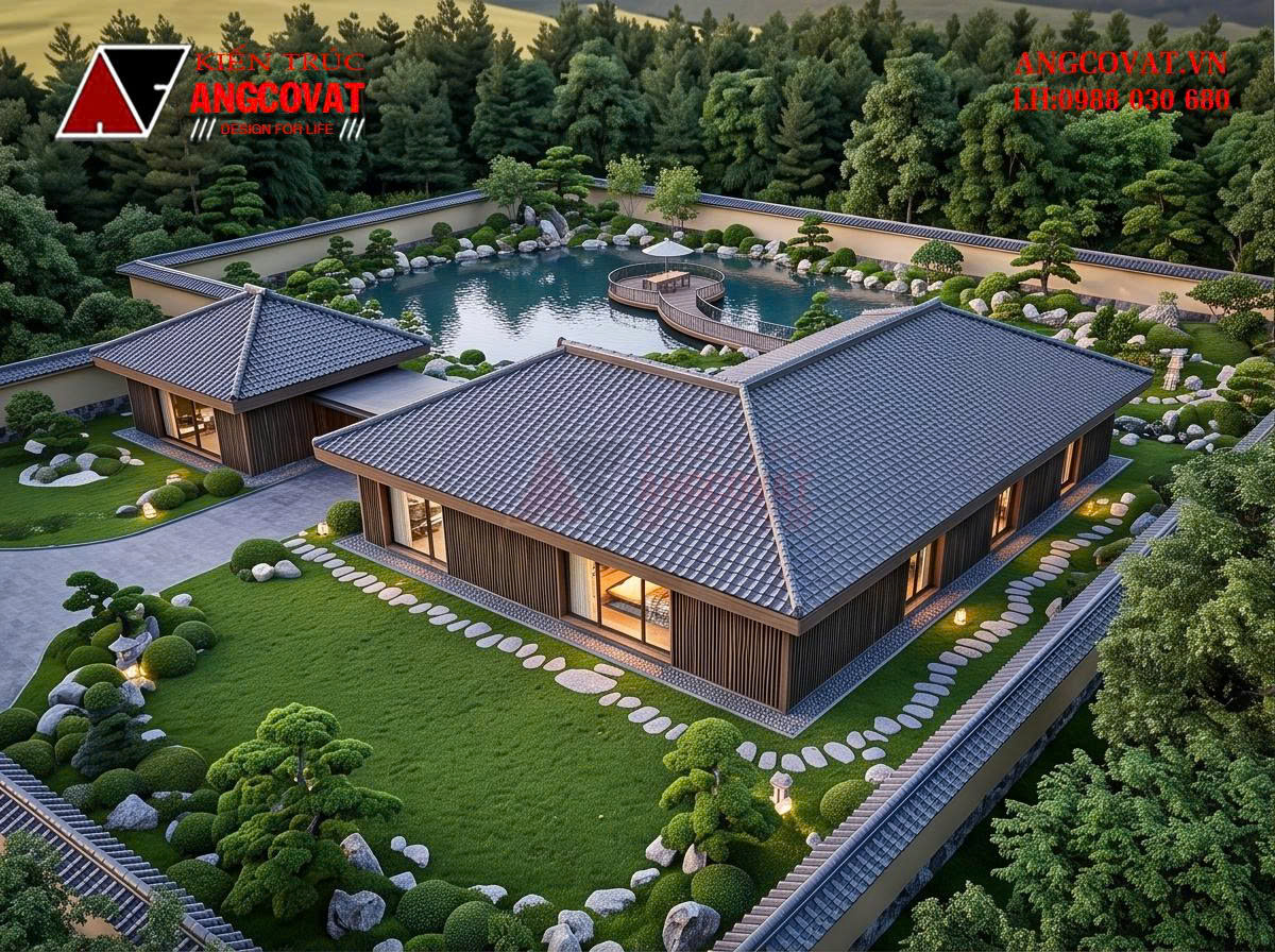 Thiết kế nhà cấp 4 có sân vườn ở giữa diện tích 350m2 – Giải pháp kiến trúc nghỉ dưỡng xanh BT2201026