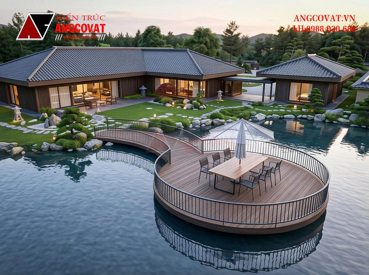 Thiết kế nhà cấp 4 có sân vườn ở giữa diện tích 350m2 – Giải pháp kiến trúc nghỉ dưỡng xanh BT2201026