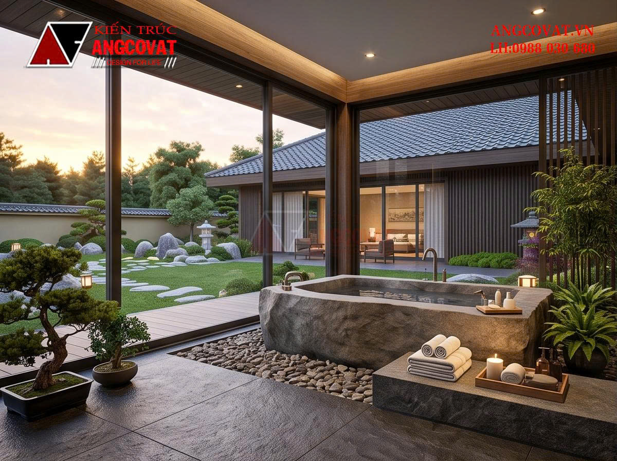 Thiết kế nhà cấp 4 có sân vườn ở giữa diện tích 350m2 – Giải pháp kiến trúc nghỉ dưỡng xanh BT2201026