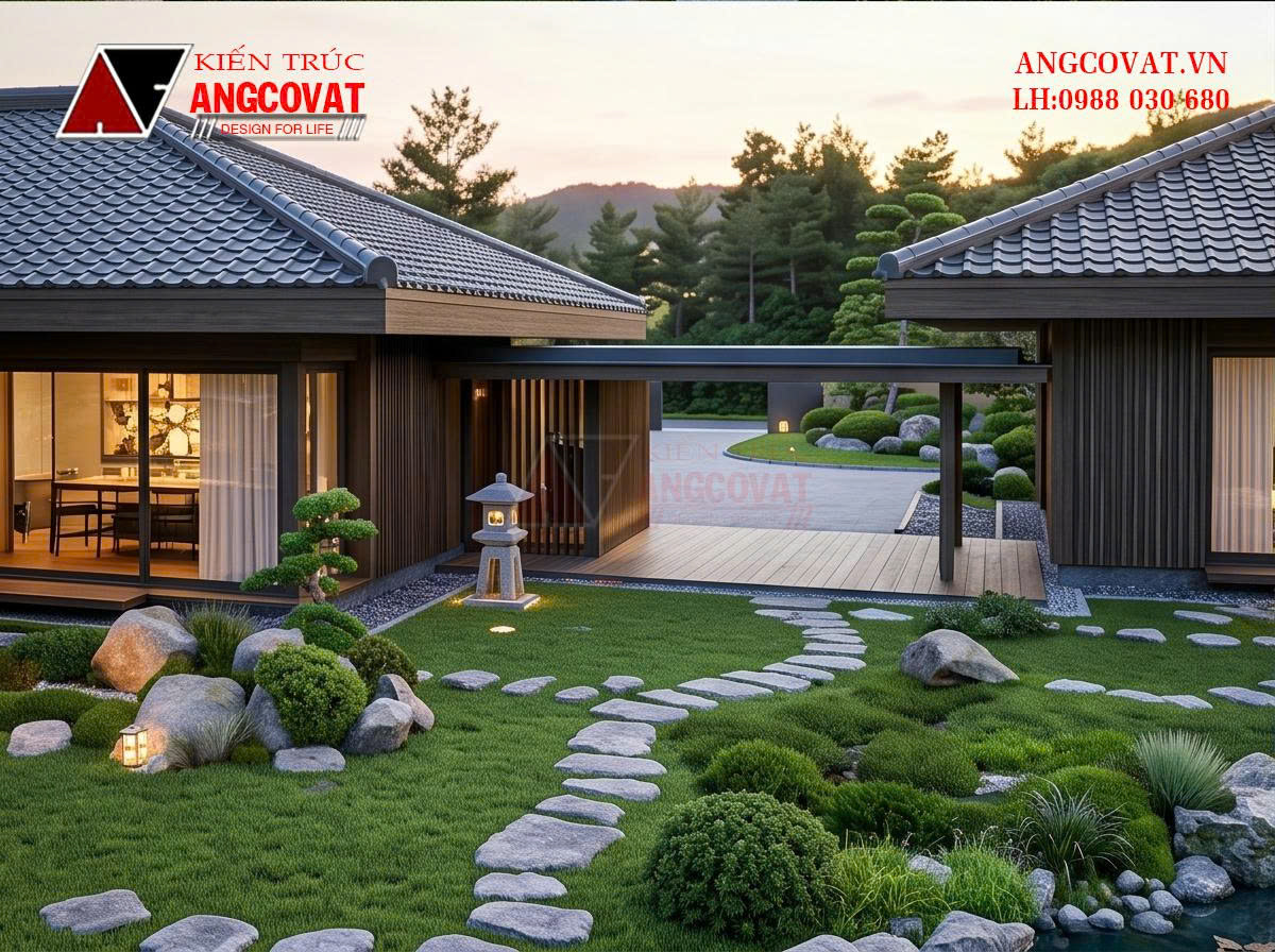 Thiết kế nhà cấp 4 có sân vườn ở giữa diện tích 350m2 – Giải pháp kiến trúc nghỉ dưỡng xanh BT2201026