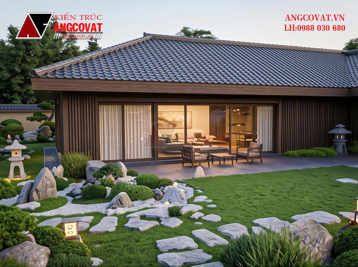 Thiết kế nhà cấp 4 có sân vườn ở giữa diện tích 350m2 – Giải pháp kiến trúc nghỉ dưỡng xanh BT2201026
