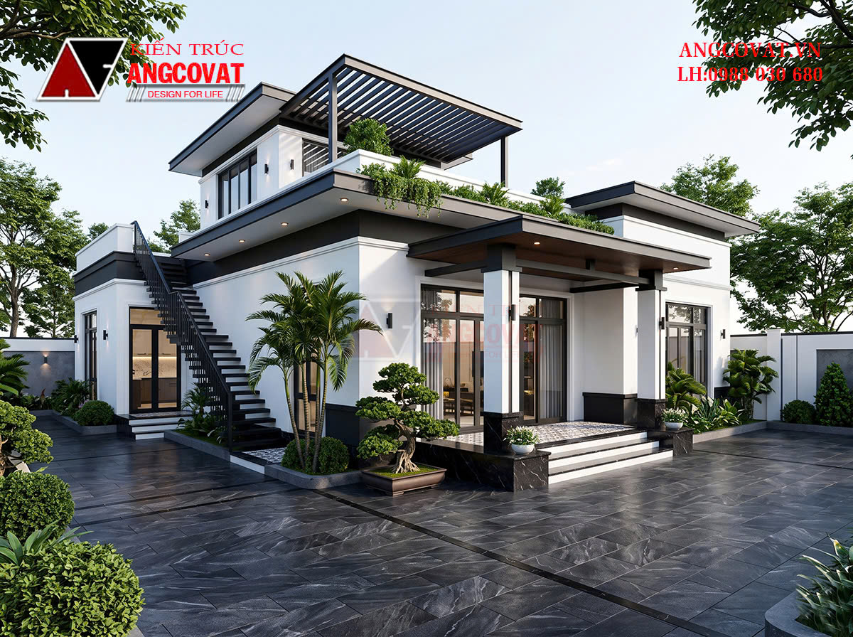 Chi phí xây nhà 1 tàng 1 tum hiện đại mái bằng tối ưu BT01261026