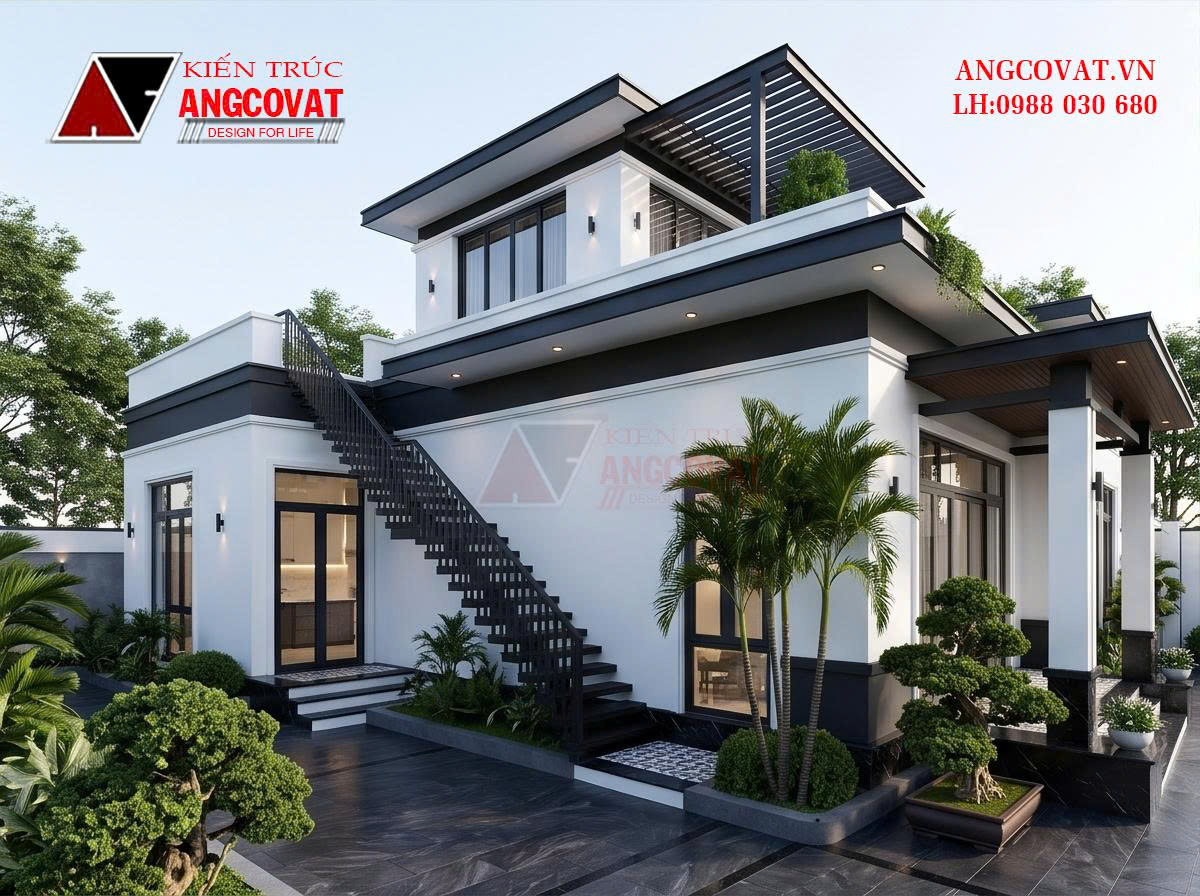 Chi phí xây nhà 1 tàng 1 tum hiện đại mái bằng tối ưu BT01261026