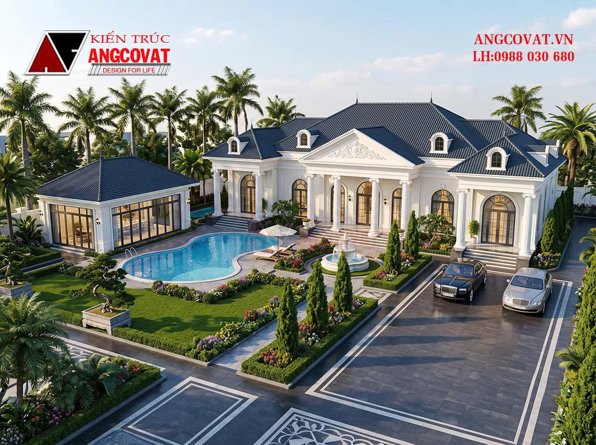 Chiêm ngưỡng vẻ đẹp sang trọng của mẫu nhà villa 1 tầng tân cổ điển 250m2 BT1510206