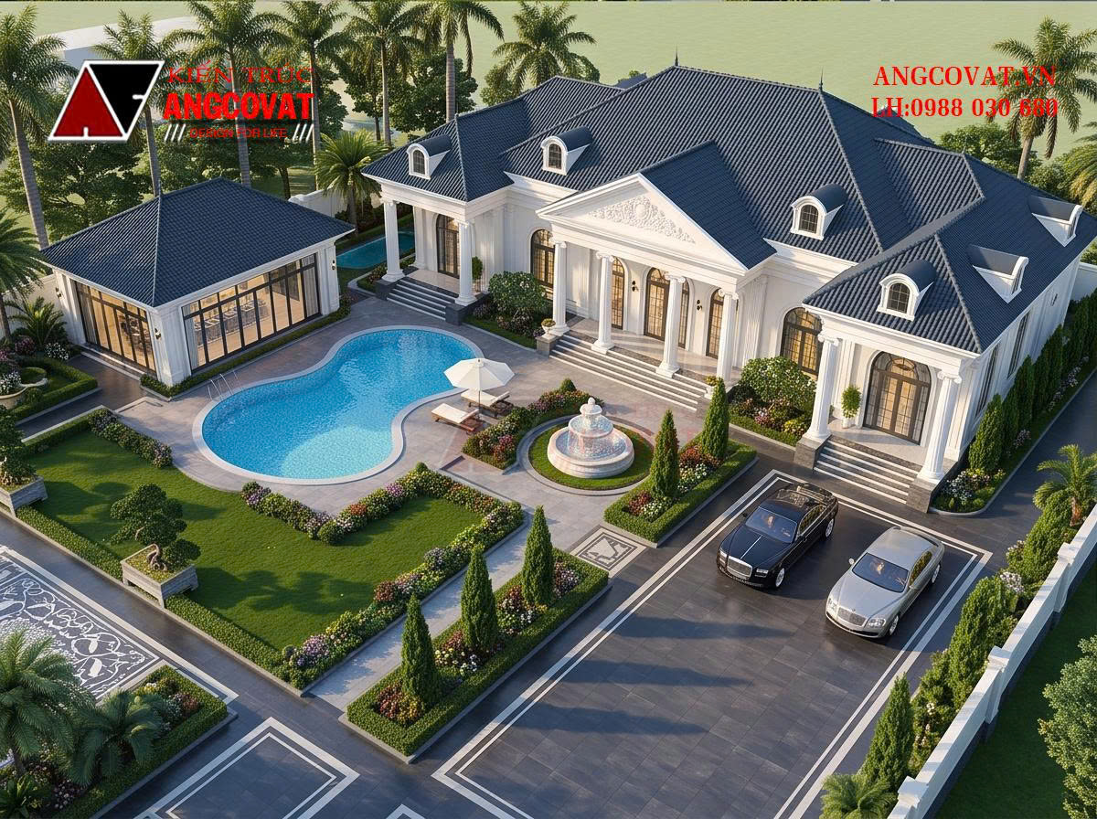 Chiêm ngưỡng vẻ đẹp sang trọng của mẫu nhà villa 1 tầng tân cổ điển 250m2 BT1510206