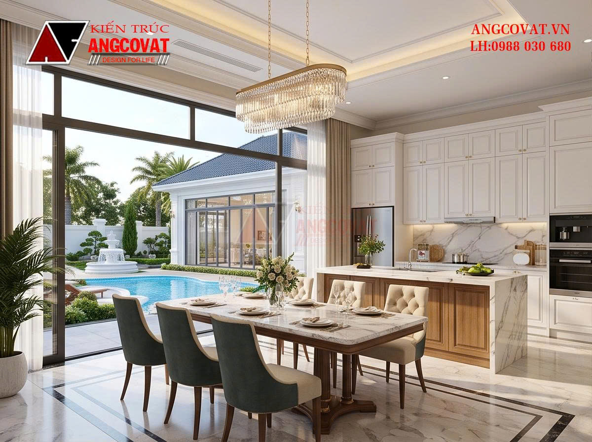 Chiêm ngưỡng vẻ đẹp sang trọng của mẫu nhà villa 1 tầng tân cổ điển 250m2 BT1510206