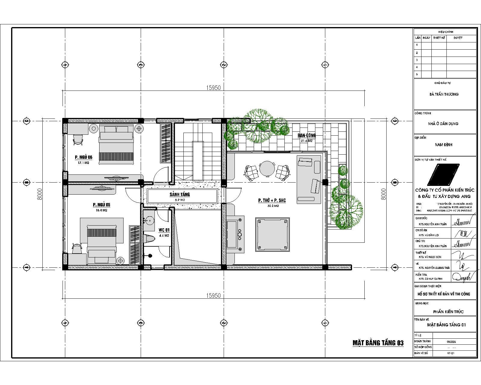 Thiết kế biệt thự 3 tầng 6 phòng ngủ diện tích 120m2 BT3011026