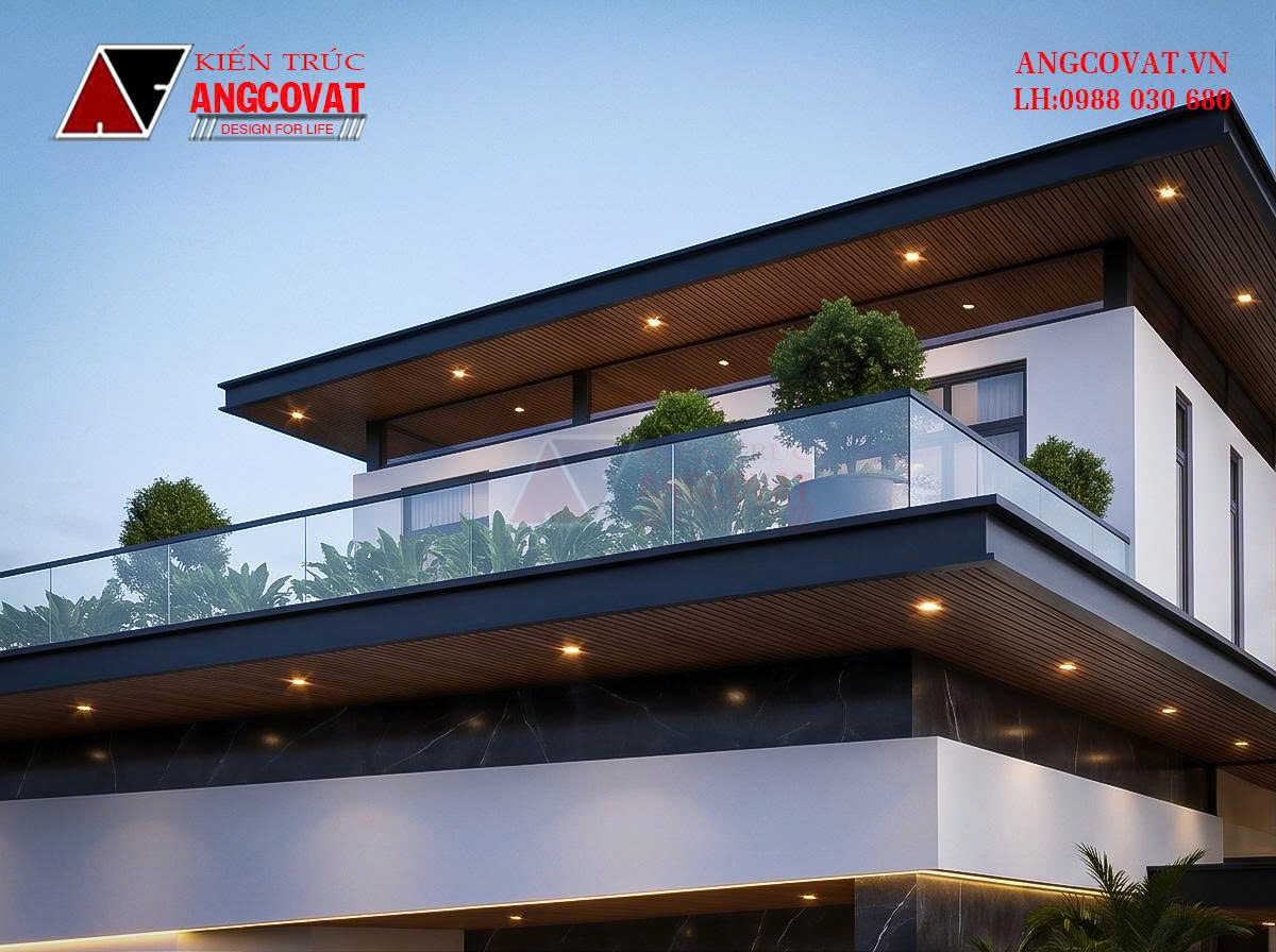 Thiết kế biệt thự hiện đại 1 tầng 1 tum 120m²  kiến trúc mái bằng sáng tạo, độc đáo BT3261026