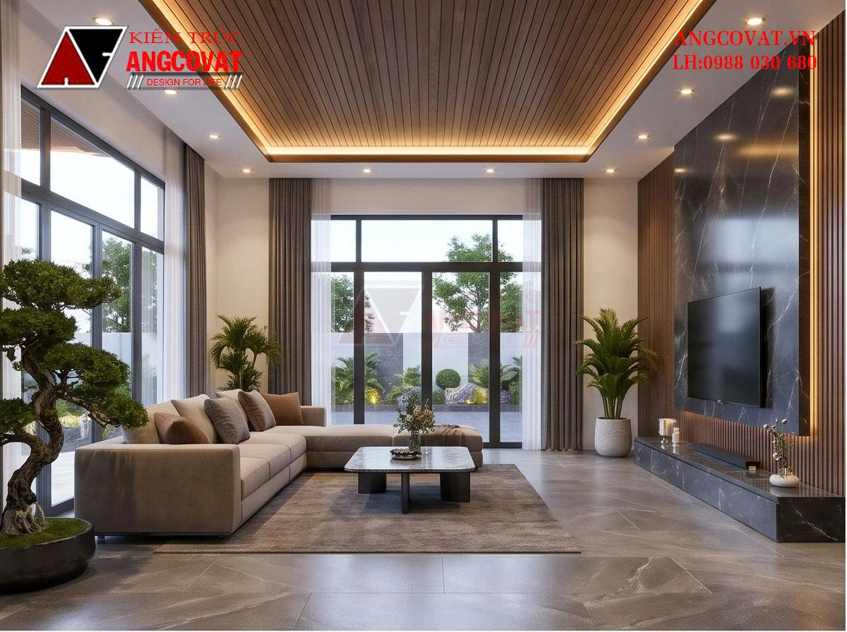 Thiết kế biệt thự hiện đại 1 tầng 1 tum 120m²  kiến trúc mái bằng sáng tạo, độc đáo BT3261026