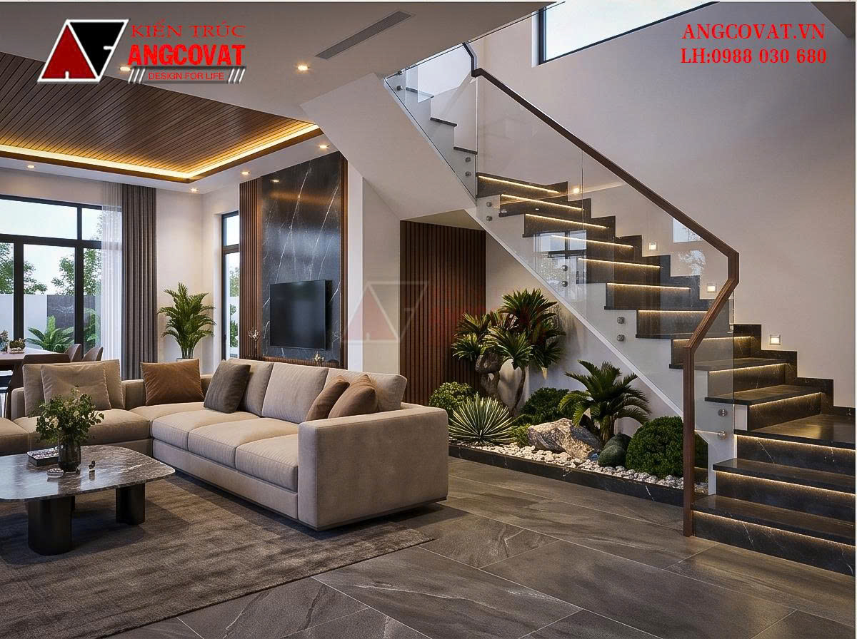 Thiết kế biệt thự hiện đại 1 tầng 1 tum 120m²  kiến trúc mái bằng sáng tạo, độc đáo BT3261026