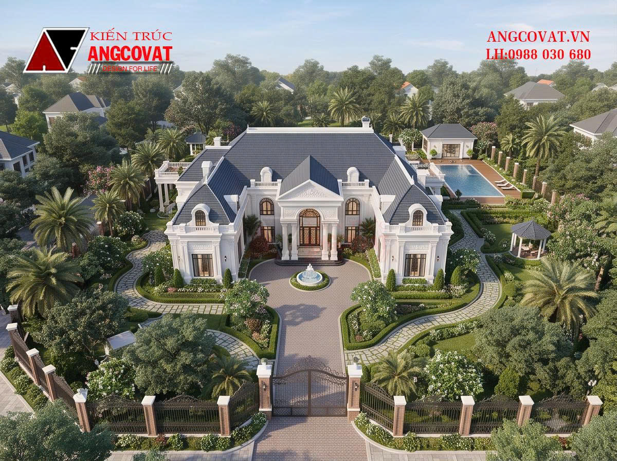 Thiết kế biệt thự sân vườn 400m2 kiểu châu Âu kết hợp cảnh quan xanh BT2141026