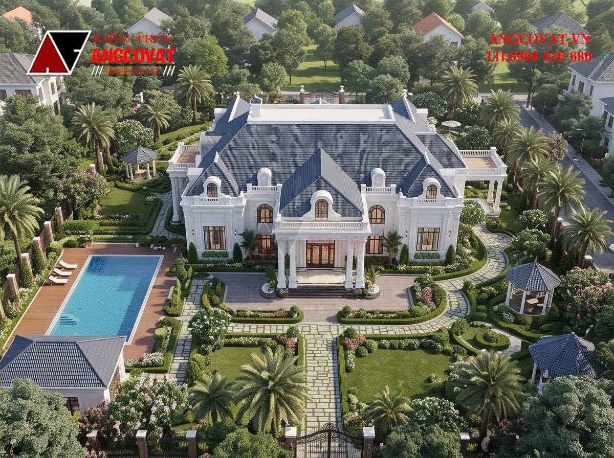 Thiết kế biệt thự sân vườn 400m2 kiểu châu Âu kết hợp cảnh quan xanh BT2141026