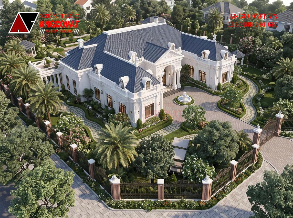 Thiết kế biệt thự sân vườn 400m2 kiểu châu Âu kết hợp cảnh quan xanh BT2141026