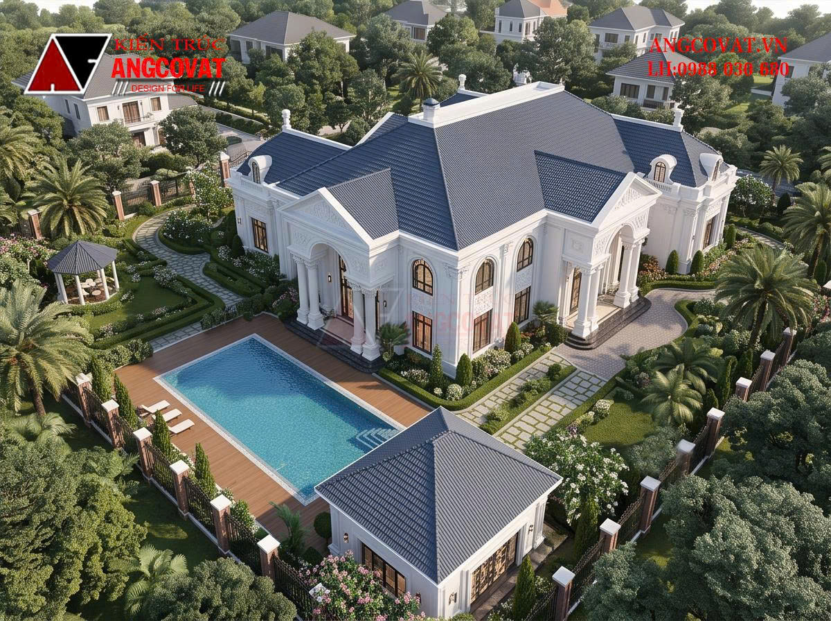 Thiết kế biệt thự sân vườn 400m2 kiểu châu Âu kết hợp cảnh quan xanh BT2141026