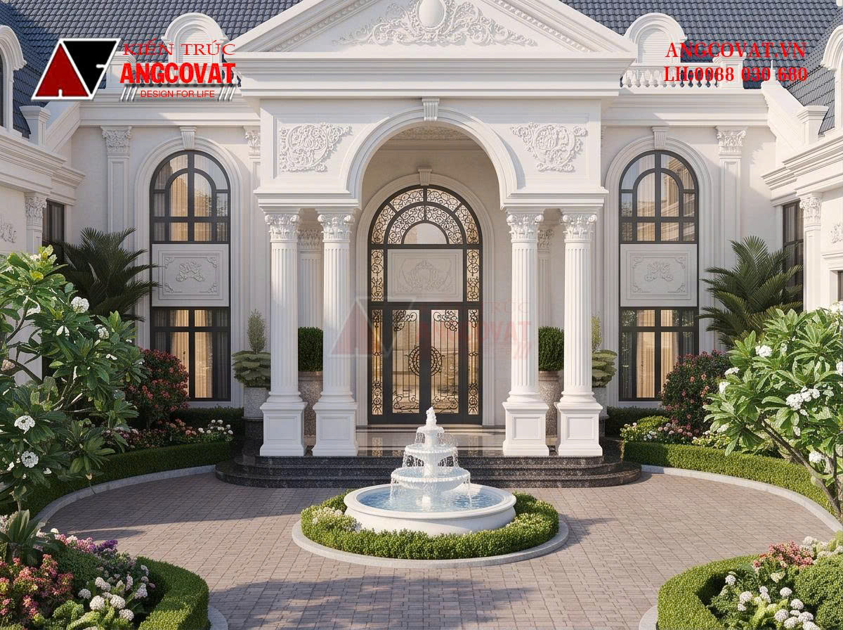 Thiết kế biệt thự sân vườn 400m2 kiểu châu Âu kết hợp cảnh quan xanh BT2141026