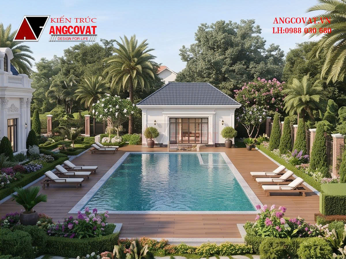Thiết kế biệt thự sân vườn 400m2 kiểu châu Âu kết hợp cảnh quan xanh BT2141026