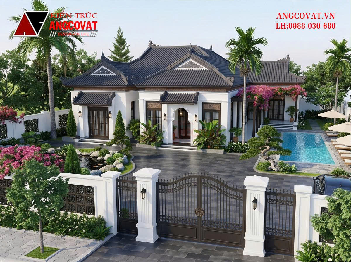 Thiết kế nhà cấp 4 phong cách Indochine 210m² sang trọng, giàu bản sắc BT1131026