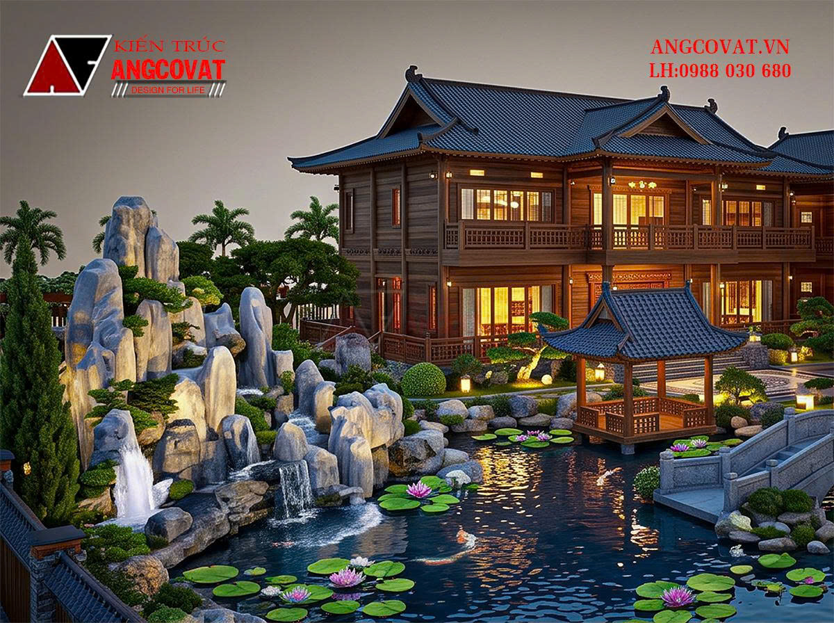 Thiết Kế Nhà Gỗ Phong Cách Á Đông Trên Khu Đất 2500m² Đẹp Và Đẳng Cấp BT1231026 2 Thiết kế nhà gỗ phong cách Á Đông trên mảnh đất rộng 2500m2 ỏ quê